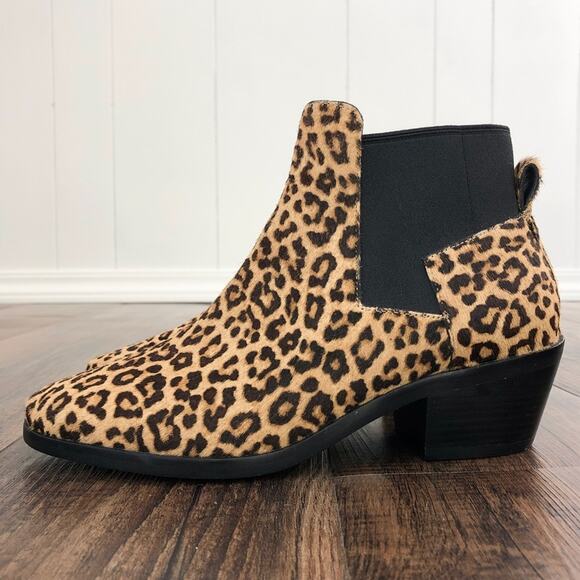 Cole Haan Leopard Print Ankle Boot Bold Neutral Dyed Calf Hair Size 5.5 Brown - Picture 2 of 15